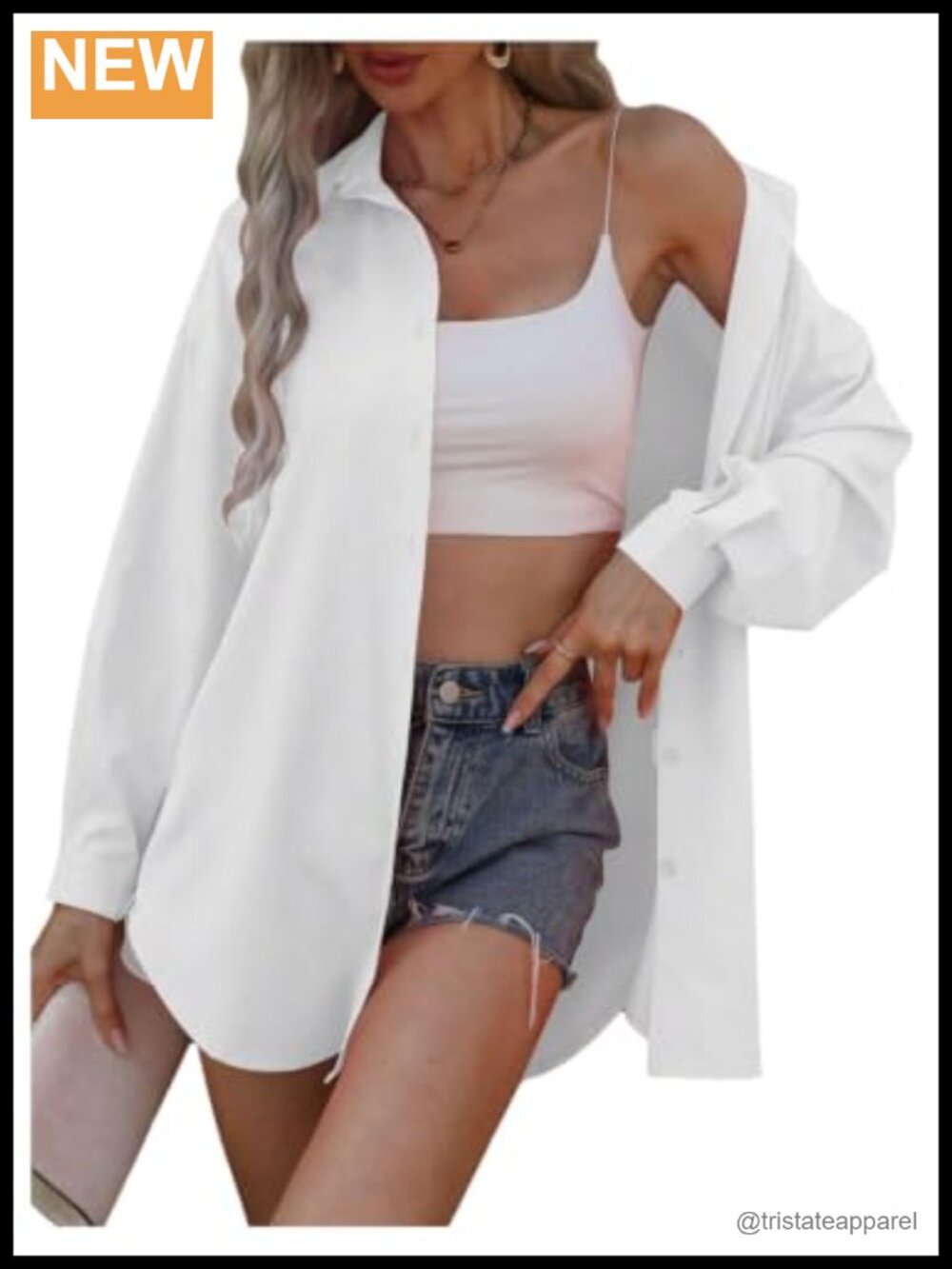 Oversized Button Down Long Sleeve Collared Shirt for Women